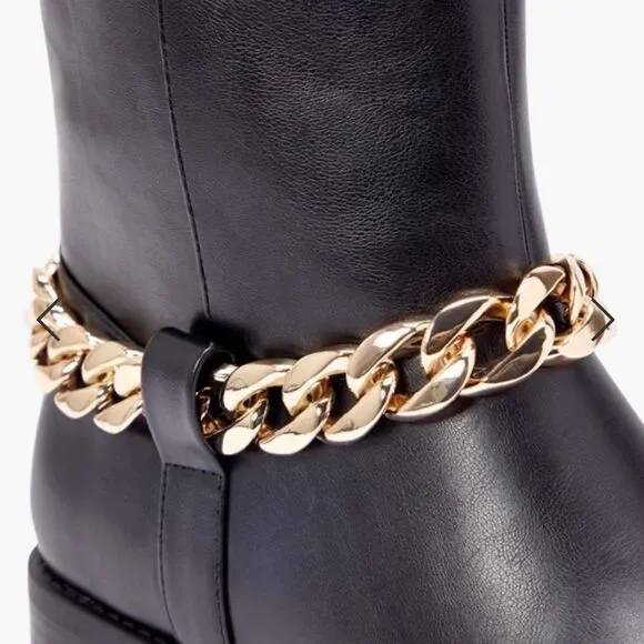 Just Fab Remy Chain Detail Riding Black Boots - Picture 14 of 16